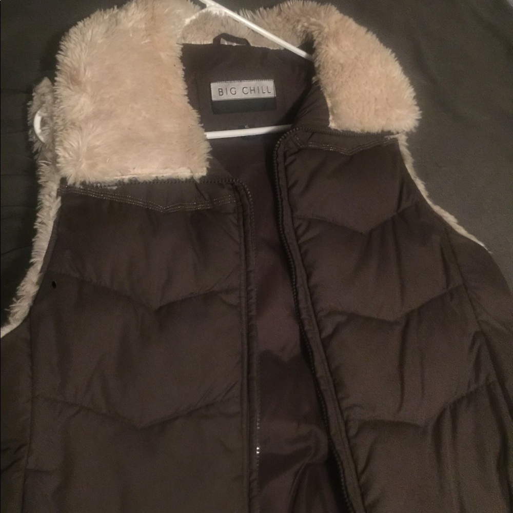 Brown furry puffer vest